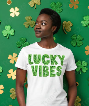 Faux Embroidery Lucky Vibes Faux Sequins - DTF Transfer DTF Transfer