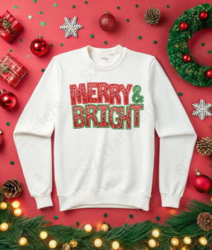 Faux Embroidery Merry and Bright Faux Sequin - DTF Transfer DTF Transfer
