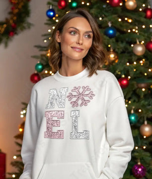 Faux Embroidery Noel Christmas - Silver Pink - Faux Sequins Glitter - DTF Transfer DTF Transfer