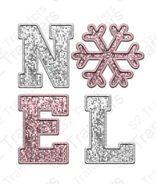 Faux Embroidery Noel Christmas - Silver Pink - Faux Sequins Glitter