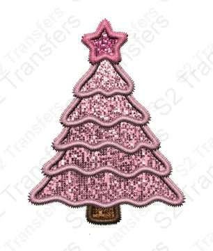 Faux Embroidery Pink - Christmas Tree - Faux Sequins Glitter