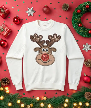 Faux Embroidery Reindeer - Christmas - Faux Sequins Glitter - DTF Transfer DTF Transfer