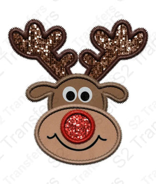 Faux Embroidery Reindeer - Christmas - Faux Sequins Glitter