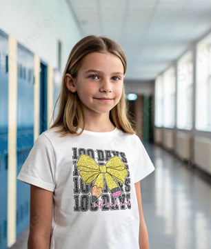 Faux Glitter 100 Days Of School Pencil Bow - DTF Transfer DTF Transfer