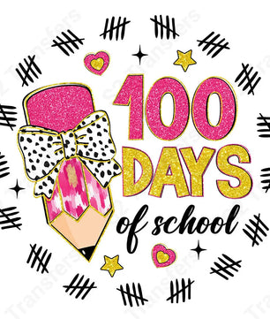 Faux Glitter 100 Days Of School Pink Pencil - DTF Transfer DTF Transfer