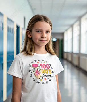 Faux Glitter 100 Days Of School Pink Pencil - DTF Transfer DTF Transfer