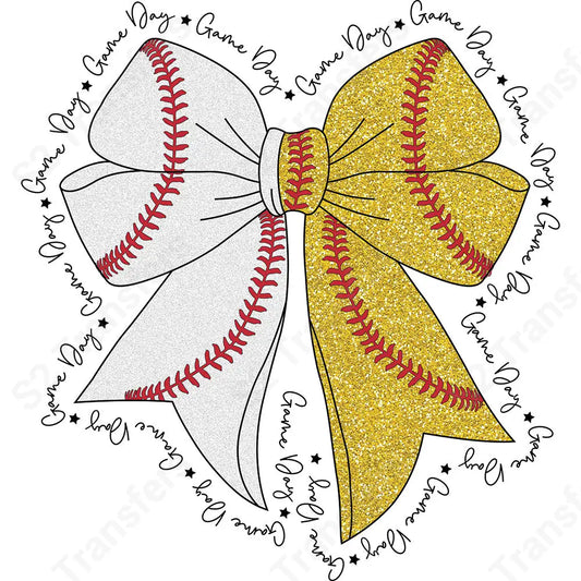 Faux Glitter Baseball Softball Bow - DTF Transfer DTF Transfer
