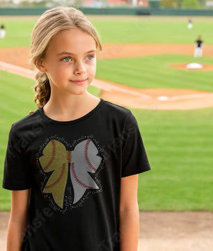 Faux Glitter Baseball Softball Bow White - DTF Transfer DTF Transfer