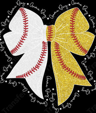 Faux Glitter Baseball Softball Bow White - DTF Transfer DTF Transfer
