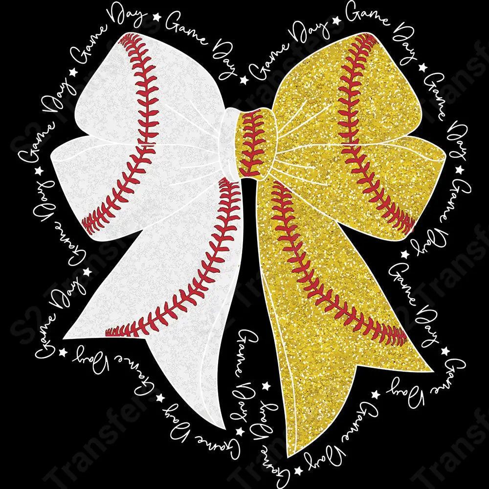 Faux Glitter Baseball Softball Bow White - DTF Transfer DTF Transfer