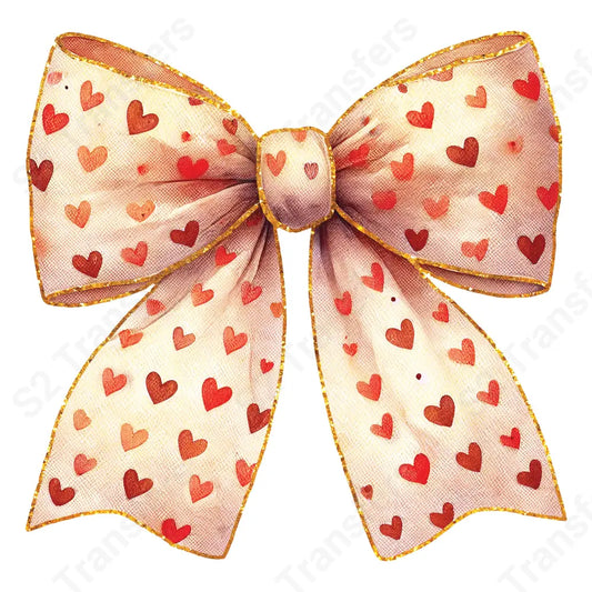 Faux Glitter Beige Bow Heart - DTF Transfer DTF Transfer