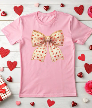 Faux Glitter Beige Bow Heart - DTF Transfer DTF Transfer