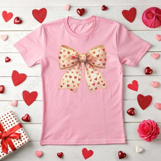 Faux Glitter Beige Bow Heart - DTF Transfer DTF Transfer