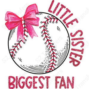 Faux Glitter Little Sister Biggest Fan Baseball - DTF Transfer DTF Transfer