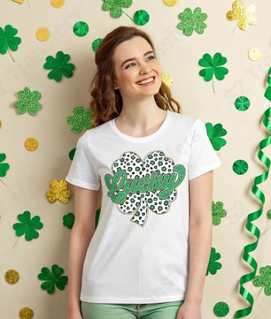 Faux Glitter Lucky Leopard Clover - DTF Transfer DTF Transfer