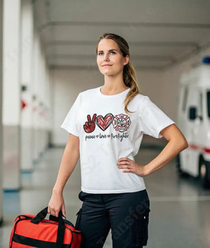Faux Glitter Peace Love Firefighter - DTF Transfer DTF Transfer