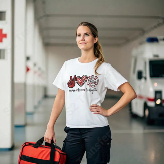 Faux Glitter Peace Love Firefighter - DTF Transfer DTF Transfer