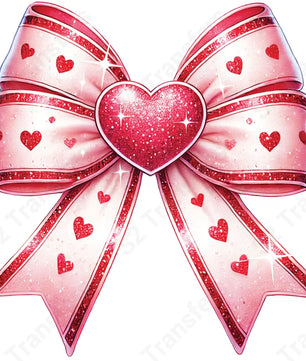 Faux Glitter Red And Pink Heart Bow - DTF Transfer DTF Transfer