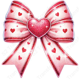 Faux Glitter Red And Pink Heart Bow - DTF Transfer DTF Transfer