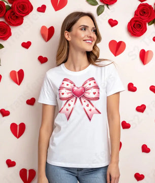 Faux Glitter Red And Pink Heart Bow - DTF Transfer DTF Transfer