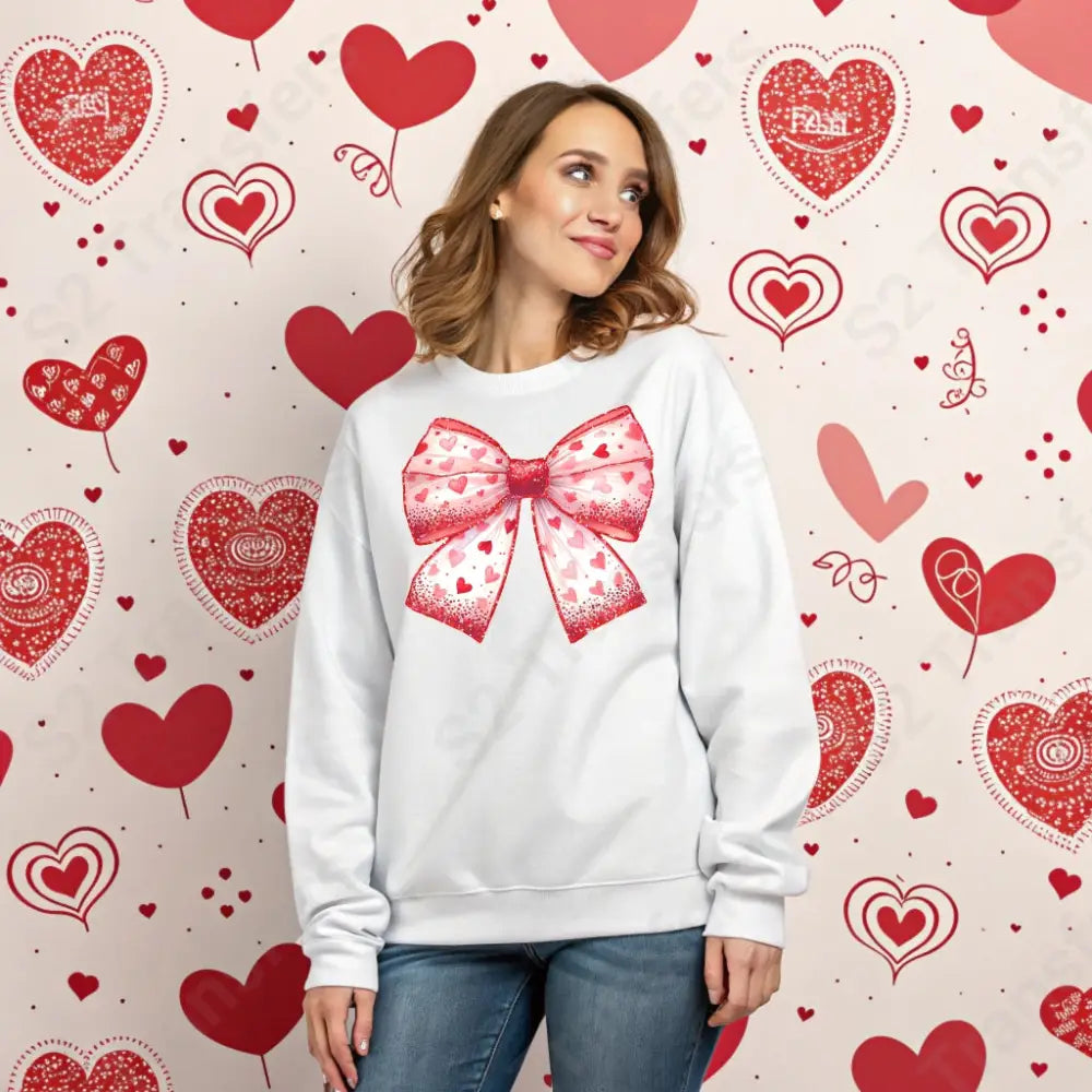 Faux Glitter Red Heart Bow - DTF Transfer DTF Transfer