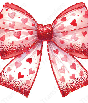 Faux Glitter Red Heart Bow - DTF Transfer DTF Transfer
