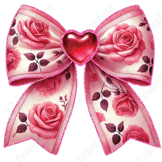 Faux Glitter Roses Bow - DTF Transfer DTF Transfer