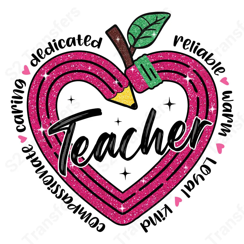 Faux Glitter Teacher Heart - DTF Transfer DTF Transfer