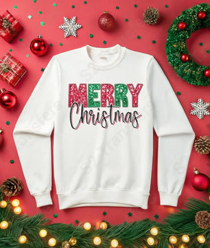 Faux Sequin Faux Appliqué Merry Christmas - DTF Transfer DTF Transfer