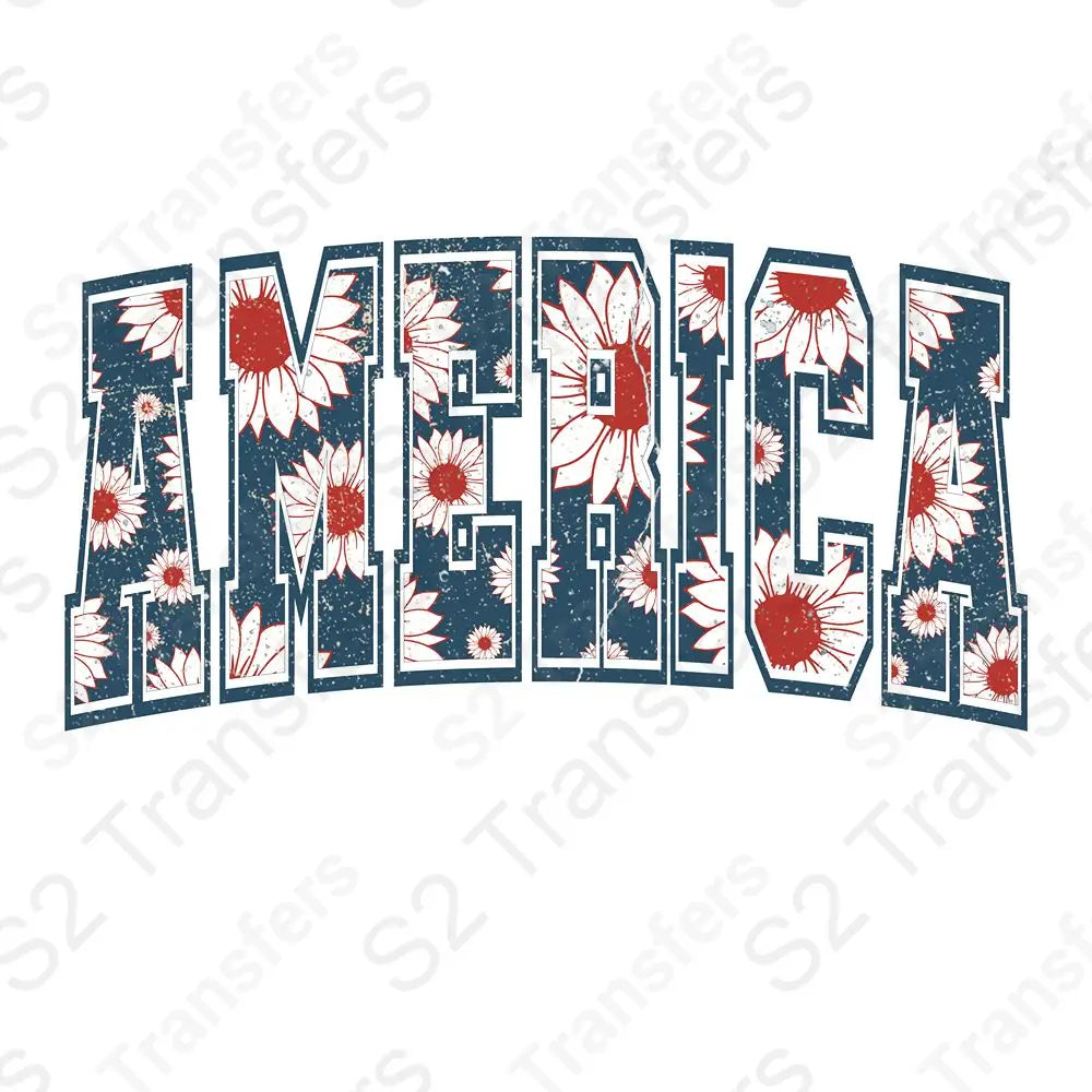 Floral Print America Blue Distressed