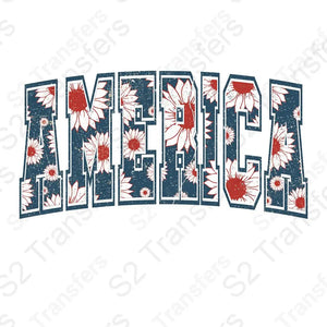 Floral Print America Blue Distressed