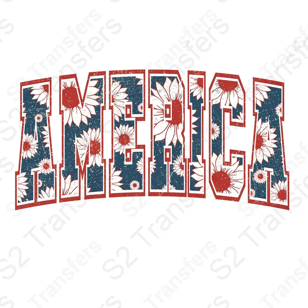 Floral Print America Red Distressed