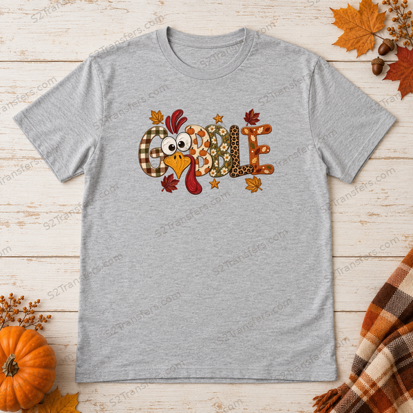 Gobble Wide Eyed Turkey Autumn Letters flatlay preview