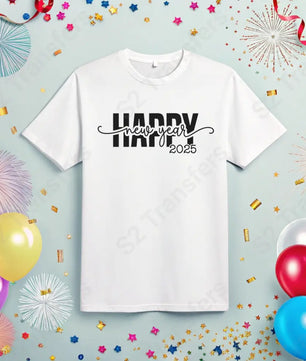 Happy New Year 2025 Script Black - DTF Transfer DTF Transfer