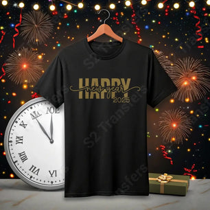 Happy New Year 2025 Script Gold - DTF Transfer DTF Transfer
