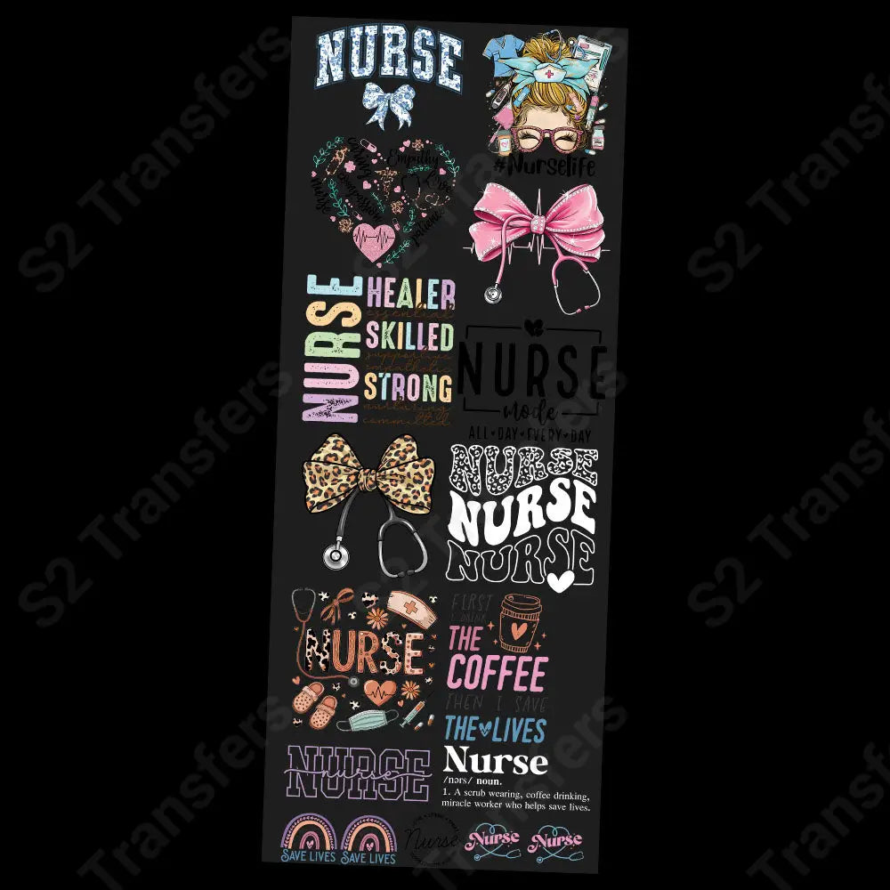 Heart & Hustle Nurse Premade DTF Transfer Gangsheet - 22’’ x 60’’ Premade DTF Gang Sheet
