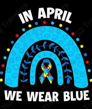 In April We Wear Blue Rainbow Puzzle Autism