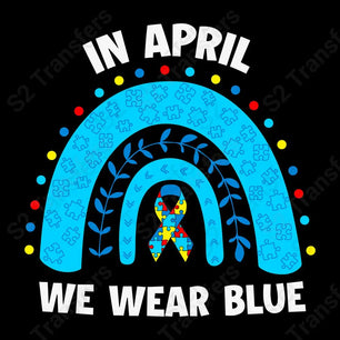 In April We Wear Blue Rainbow Puzzle Autism