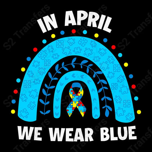 In April We Wear Blue Rainbow Puzzle Autism
