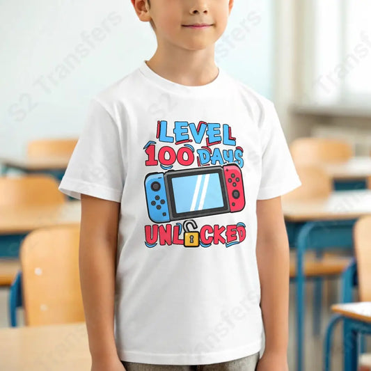 Level 100 Days Of School Unlocked Gamer - DTF Transfer DTF Transfer