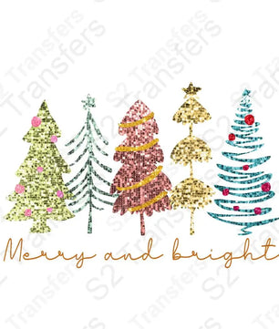 Merry And Bright Christmas Trees Faux Sequins