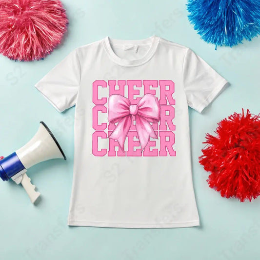 Pink Cheer Bow Distressed - DTF Transfer DTF Transfer