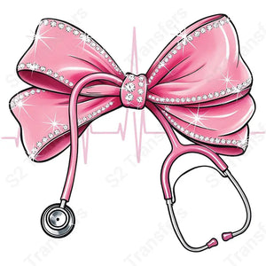 Pink Coquette Nurse Bow - DTF Transfer DTF Transfer