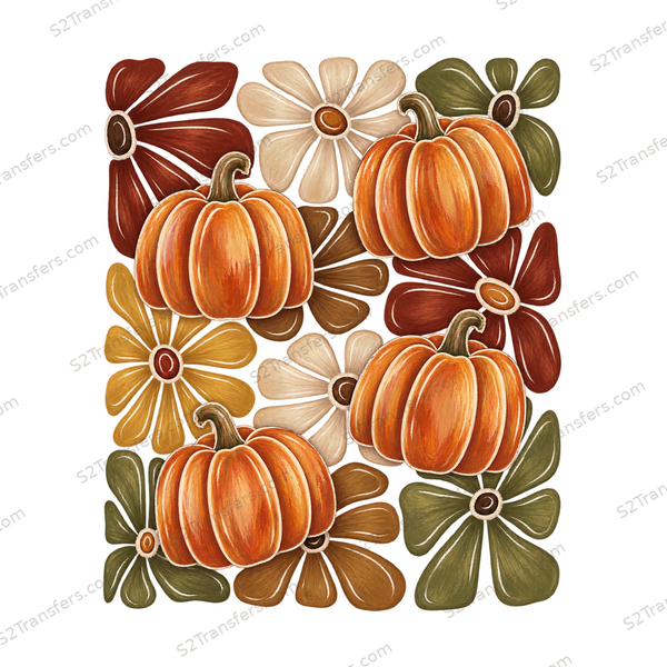 Retro Autumn Pumpkins and Daisies main preview