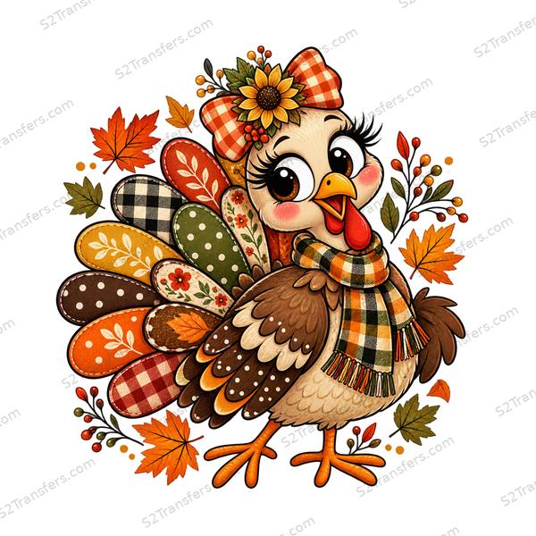 Sunflower Bow Patchwork Turkey DTF transfer main preview