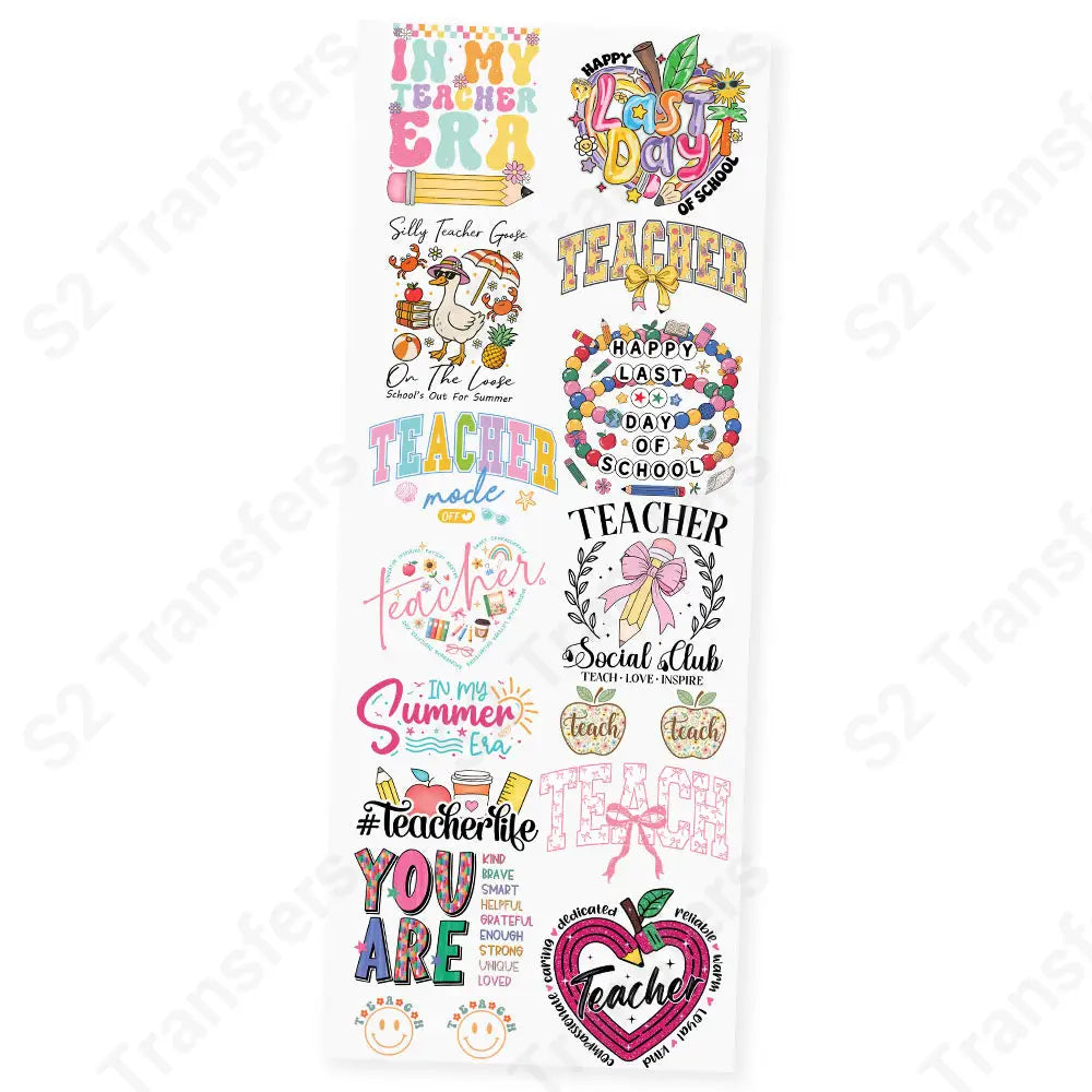 Teacher Vibes Premade DTF Transfer Gangsheet - 22’’ x 60’’ Premade DTF Gang Sheet