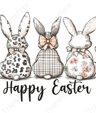Three Rustic Bunnies Happy Easter - DTF Transfer DTF Transfer