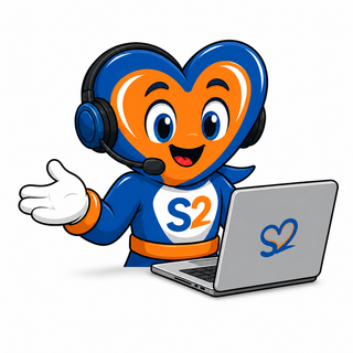 Buddy offering help at his laptop